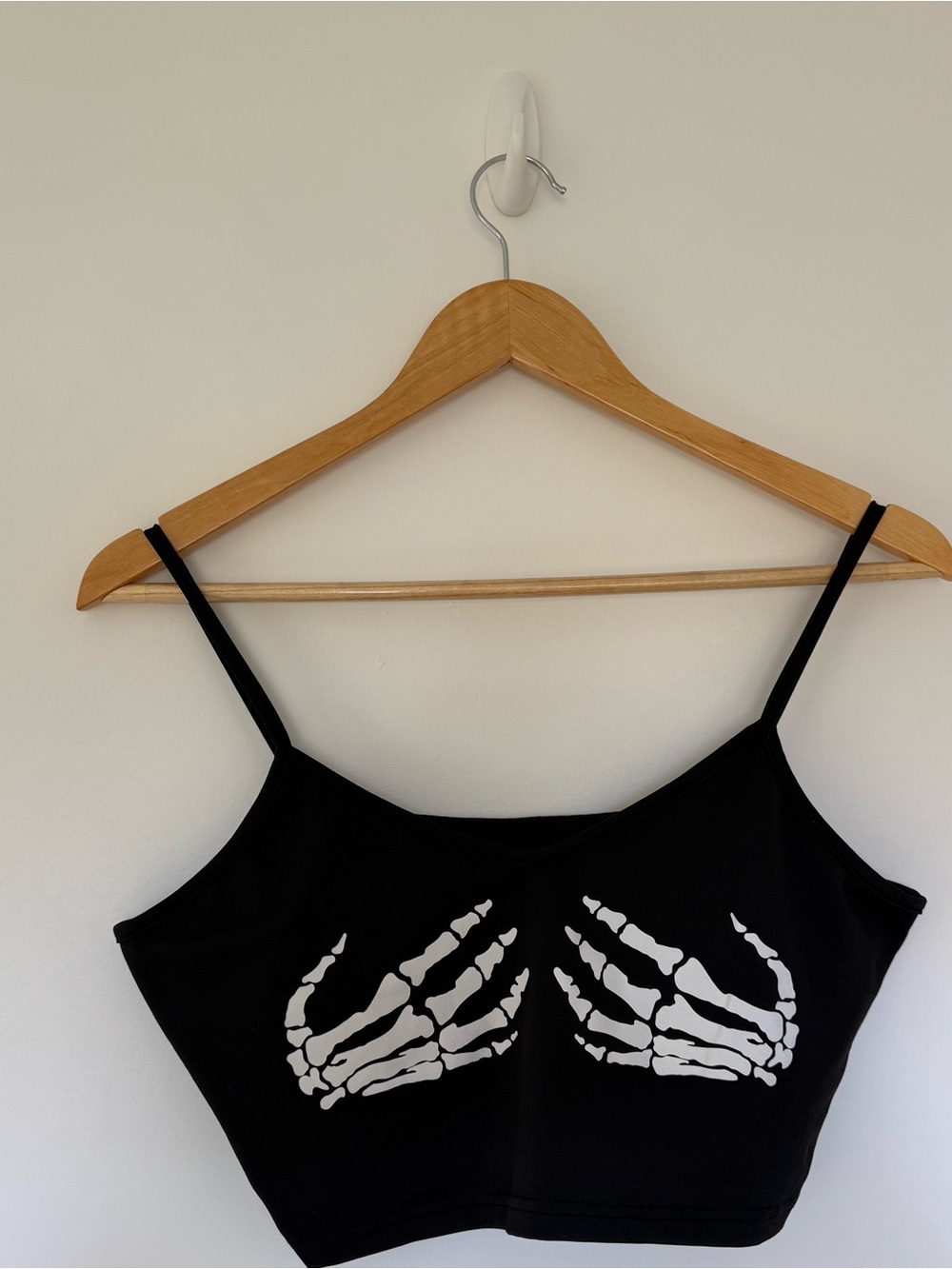 Source Unknown Black Crop Top with White Skeleton Hand Print